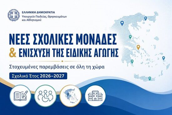 Νέες σχολικές μονάδες, ενίσχυση της Ειδικής Αγωγής και στοχευμένες παρεμβάσεις σε όλη τη χώρα για το σχολικό έτος 2026-2027